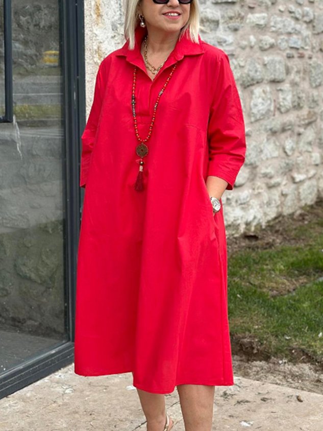 Legeres Maxikleid mit Hemdkragen
