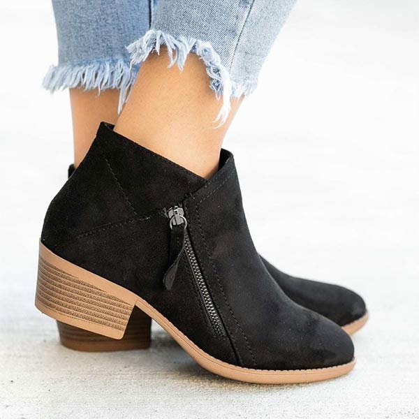 Damen Stiefeletten mit klobigem Absatz und seitlichem Reißverschluss