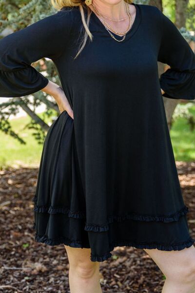 Robe Grande Taille à Volants avec Manches Évasées