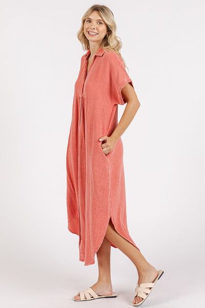 Mittoshop V-Ausschnitt Midi-Hemdblusenkleid in Mineralwaschung
