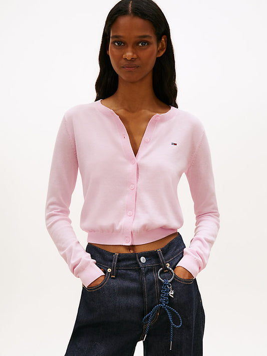 Ribbed Slim Crew Neck Cardigan