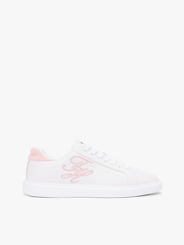 Leather Logo Embroidery Court Trainers