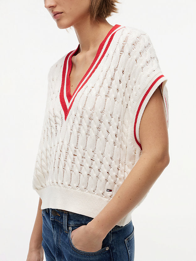Cable Knit V-Neck Oversized Sweater Vest