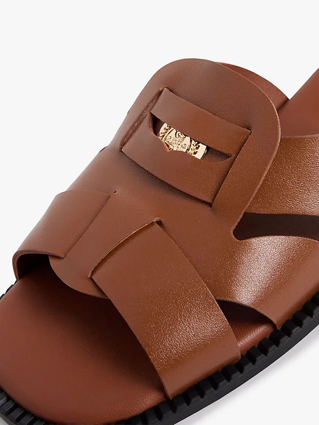 Leather Crest Square Toe Sandals