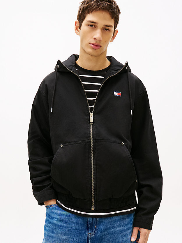Herringbone Twill Relaxed Zip-Thru Hooded Jacket