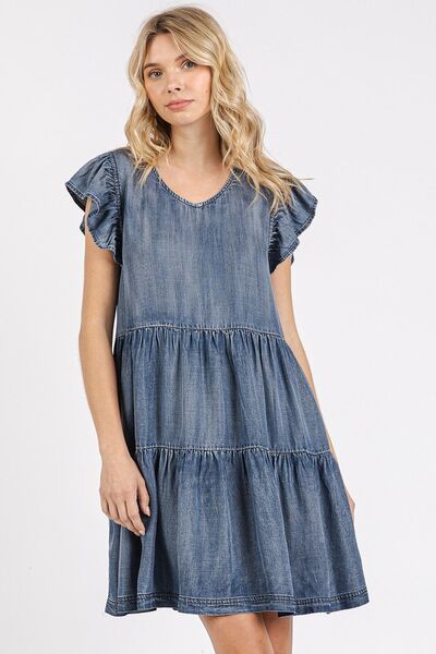 Mittoshop V-Ausschnitt Rüschen-Minikleid mit kurzen Ärmeln