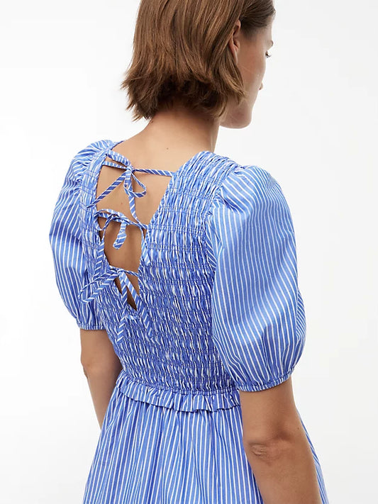 Back Tie Smock Slim Poplin Mini Dress