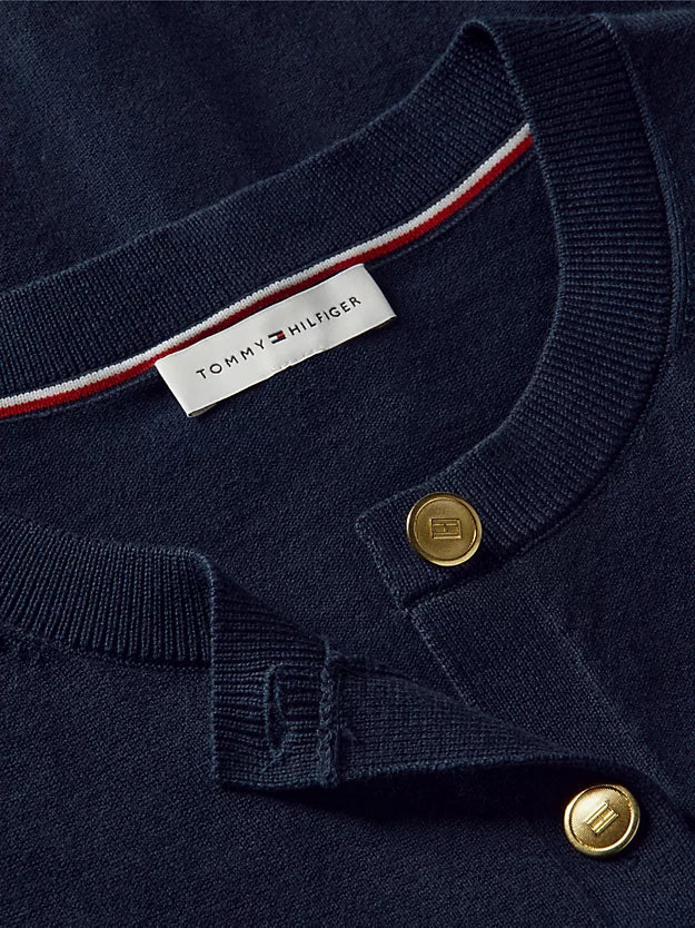 Fine Knit Jersey Crew Neck Cardigan