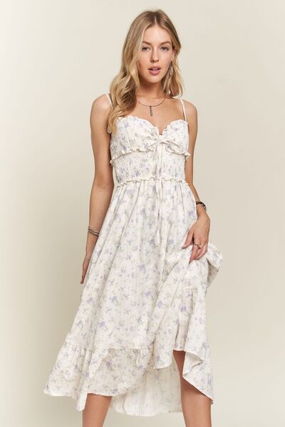 Robe Caraco Smockée à Col Coeur et Imprimé Floral ADORA