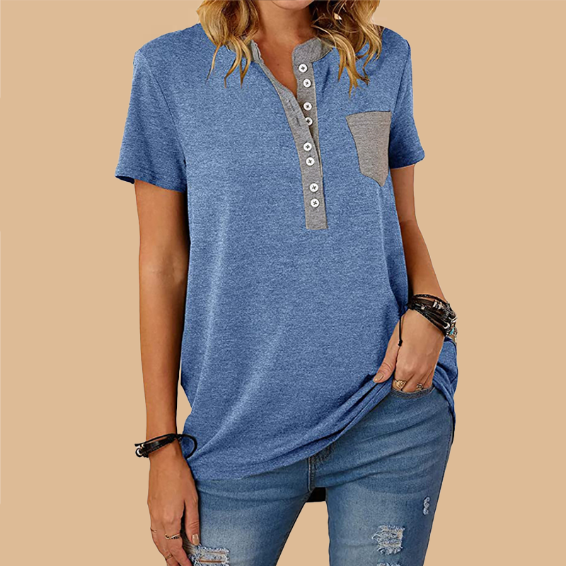T-shirt décontracté ample à manches courtes et à boutonnage simple