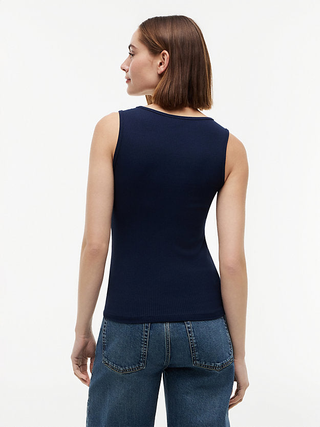 Gold-Tone Button Ribbed Tank Top