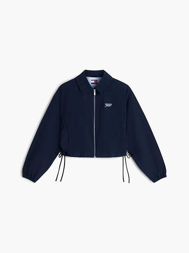 Seersucker Drawstring Hem Relaxed Coach Jacket