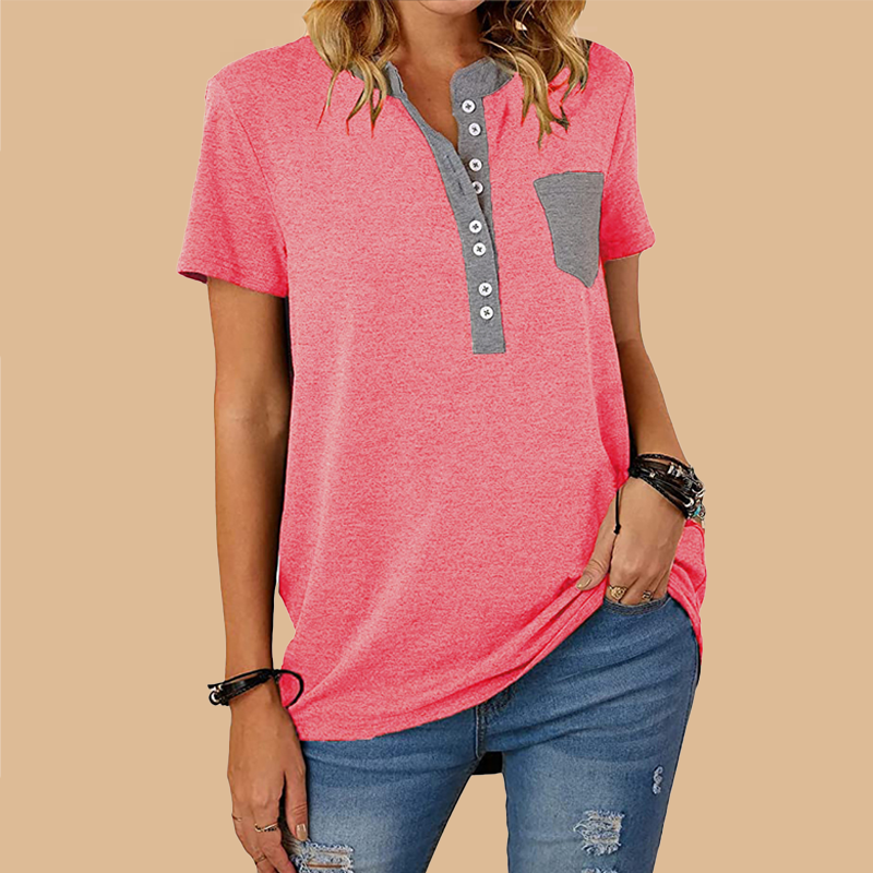 T-shirt décontracté ample à manches courtes et à boutonnage simple