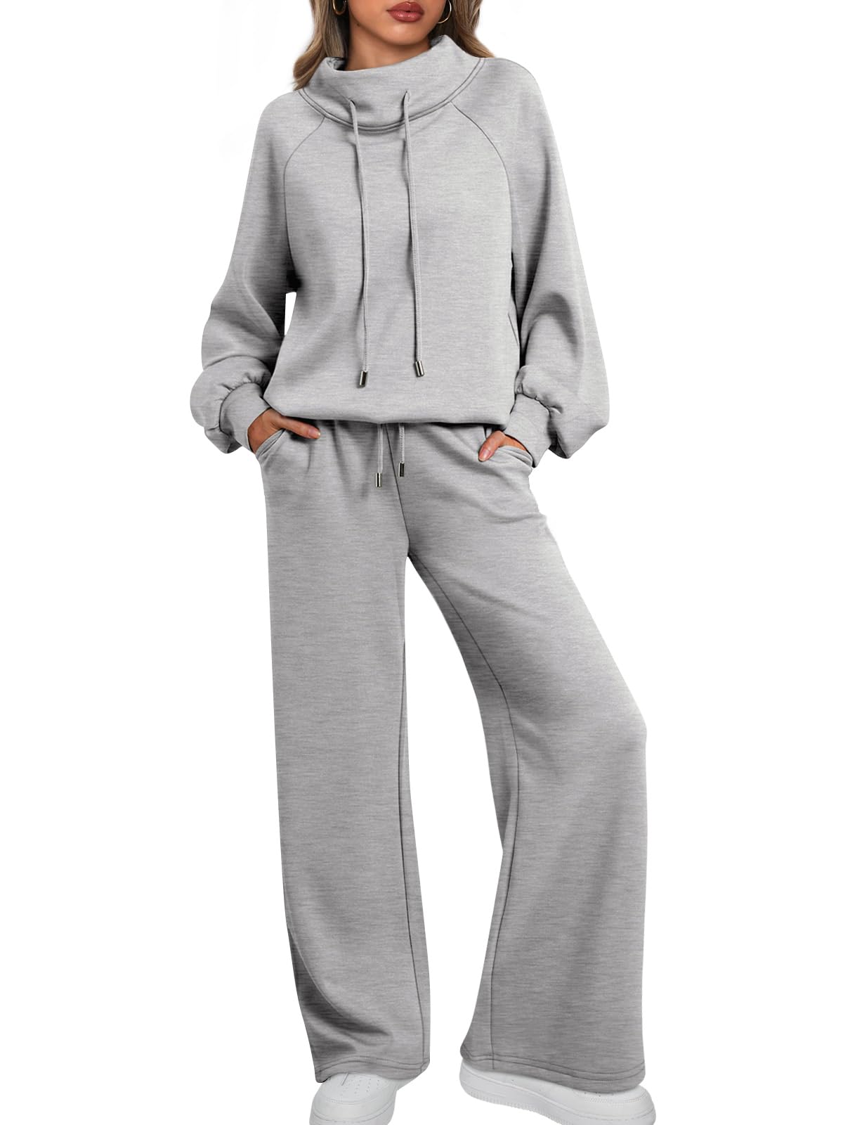 🎄Weihnachts-Ausverkauf 🔥 Damen Oversize Zweiteiler Rundhals-Sweatshirt mit Kordelzug und weitem Bein Jogginghose Freizeitanzug
