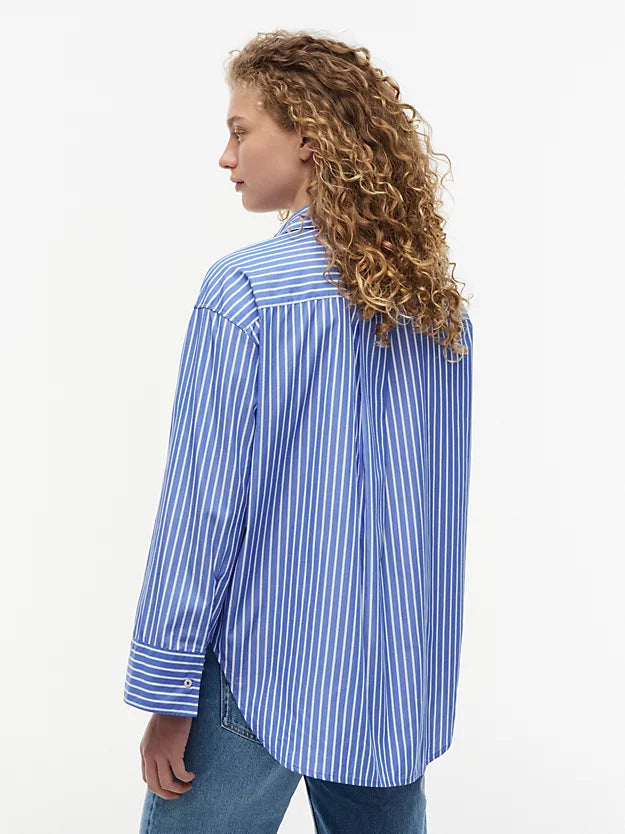 Oversized Fit Stripe Shirttail Hem Poplin Shirt
