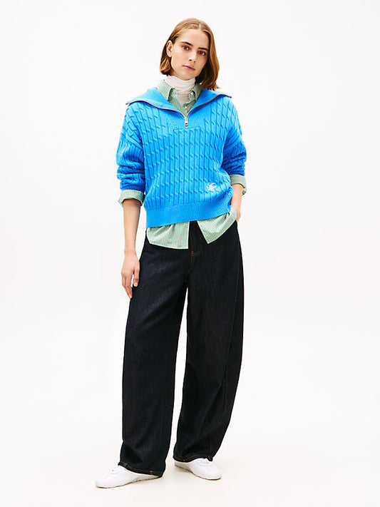 Relaxed Cable Knit Quarter-Zip Jumper