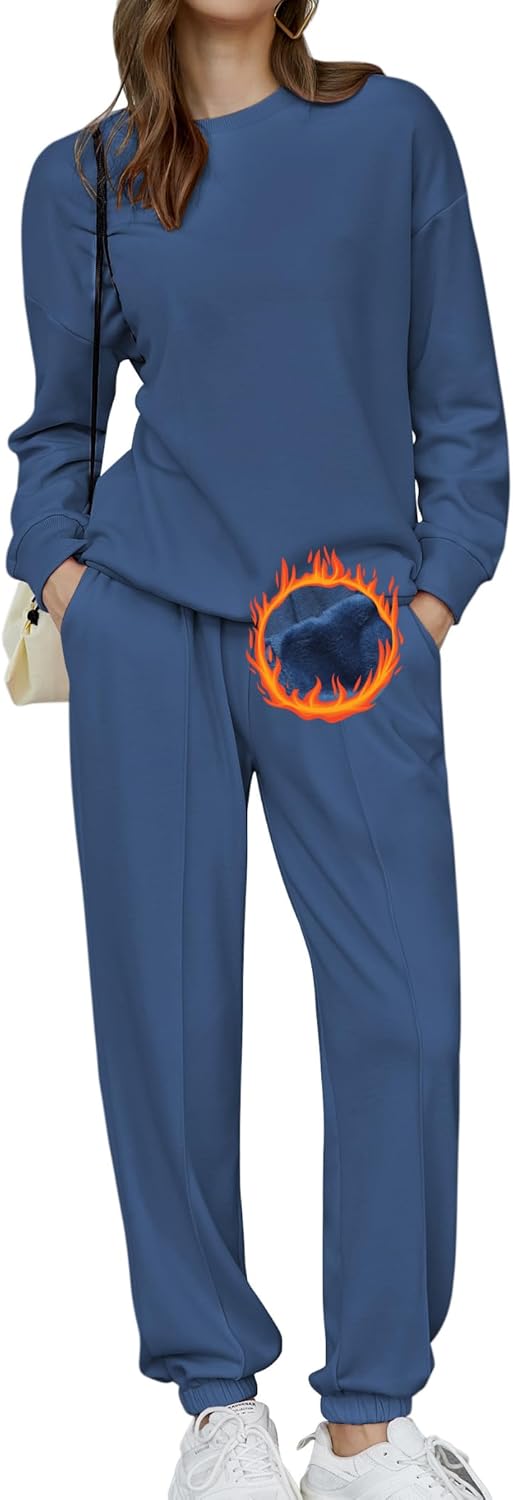 🎄Weihnachts-SALE🔥Damen-Zweiteiler Oversized-Fleece-Sweatsuit-Outfit Winter-Sherpa-gefüttertes Sweatshirt und Jogginghosen-Set