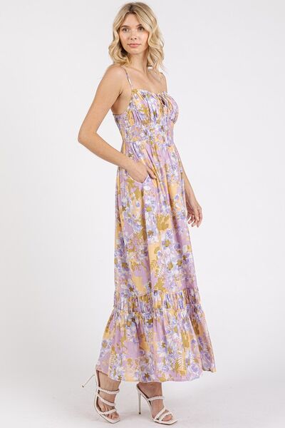Mittoshop Geblümtes Maxikleid mit gesmoktem Rücken und Rüschensaum