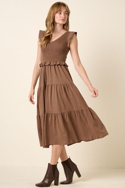 Robe midi étagée smockée à volants Mittoshop