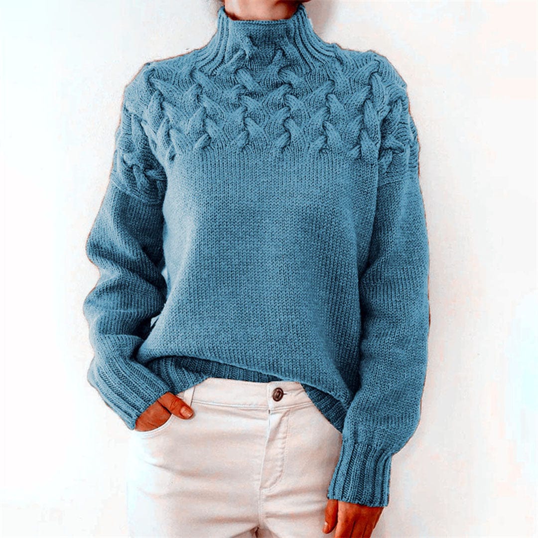 Pull Femme Col Roulé Tricot Torsadé Hiver