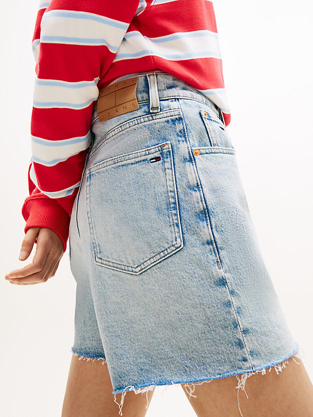 Faded Straight Leg Mom Denim Shorts