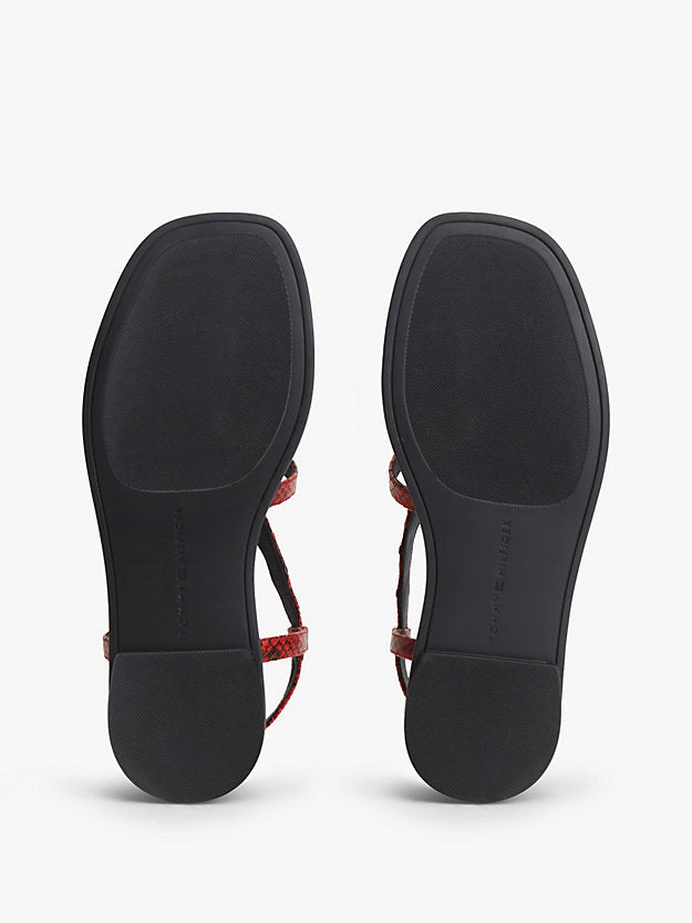 Leather Strap Snake Print Toe Post Sandals