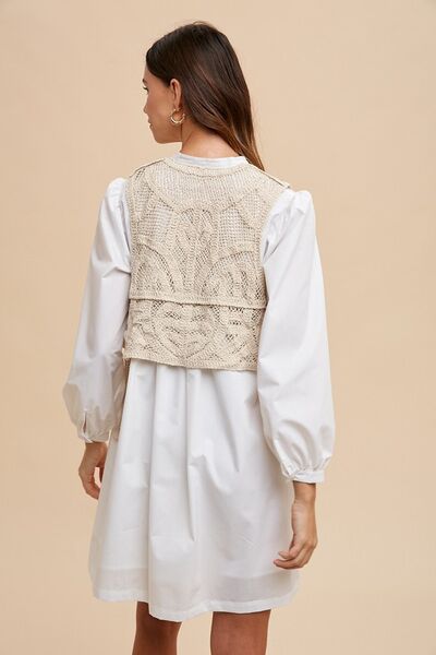 Robe chemise Annie Wear à manches longues, décolleté en V et gilet au crochet