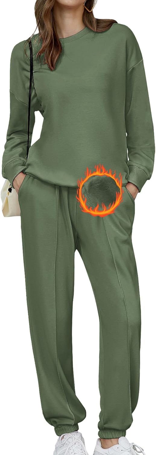 🎄Weihnachts-SALE🔥Damen-Zweiteiler Oversized-Fleece-Sweatsuit-Outfit Winter-Sherpa-gefüttertes Sweatshirt und Jogginghosen-Set