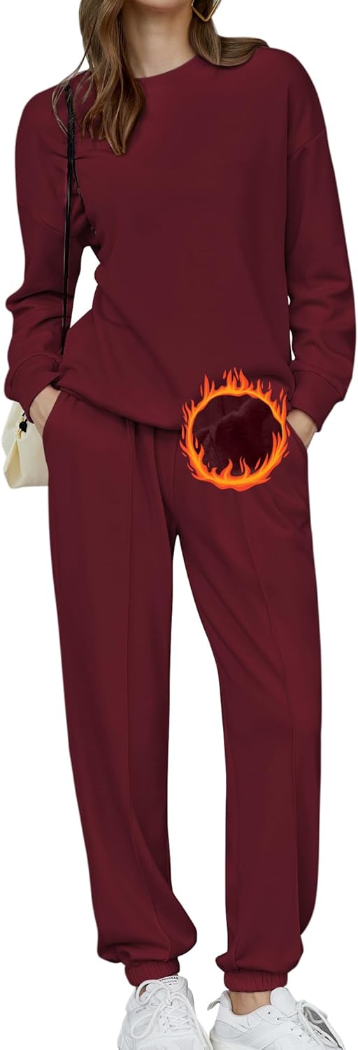 🎄Weihnachts-SALE🔥Damen-Zweiteiler Oversized-Fleece-Sweatsuit-Outfit Winter-Sherpa-gefüttertes Sweatshirt und Jogginghosen-Set