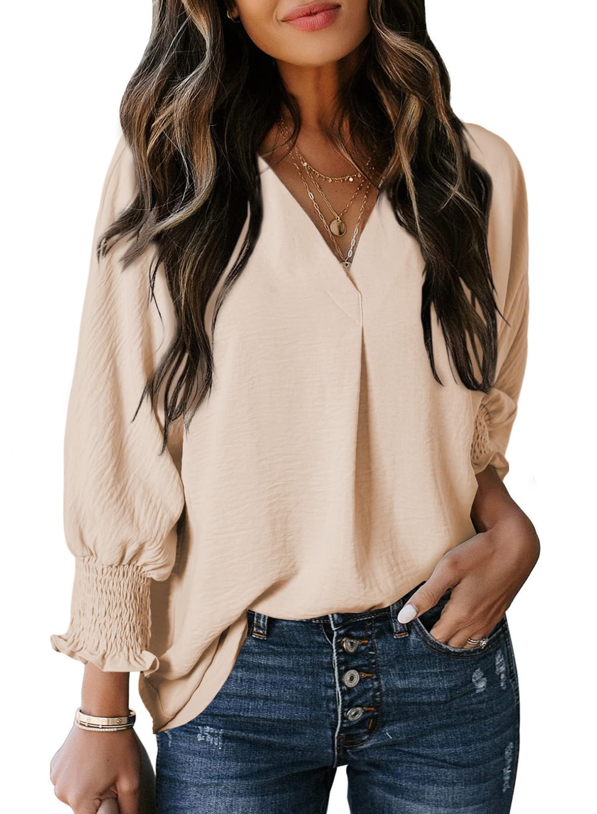 Damen Freizeit 3/4 Ärmel V-Ausschnitt Basic-Oberteile (2 kaufen, kostenloser Versand)
