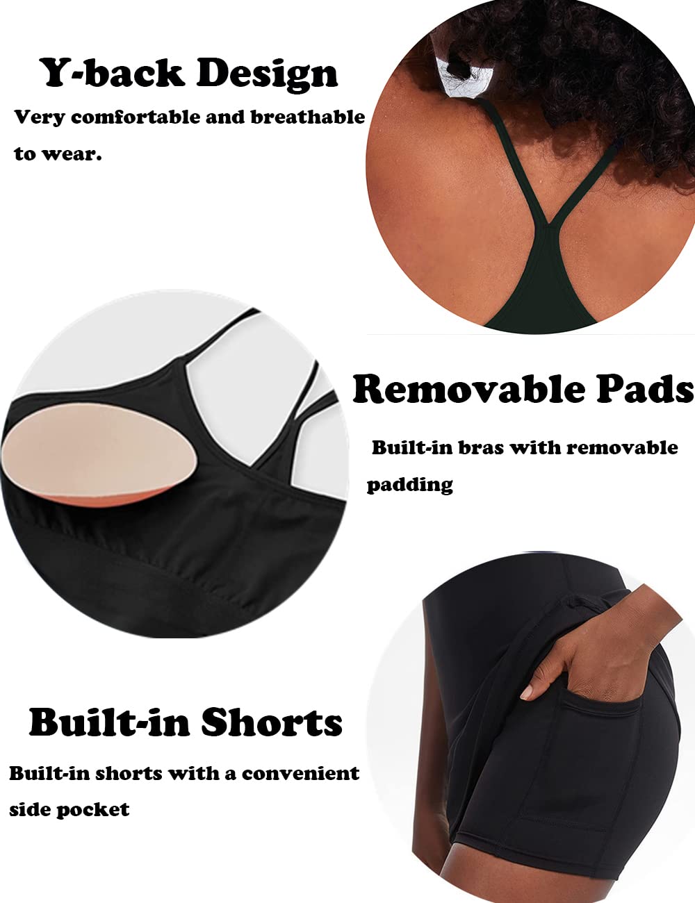 Robes d'entraînement 2-en-1 avec soutien-gorge et short intégrés