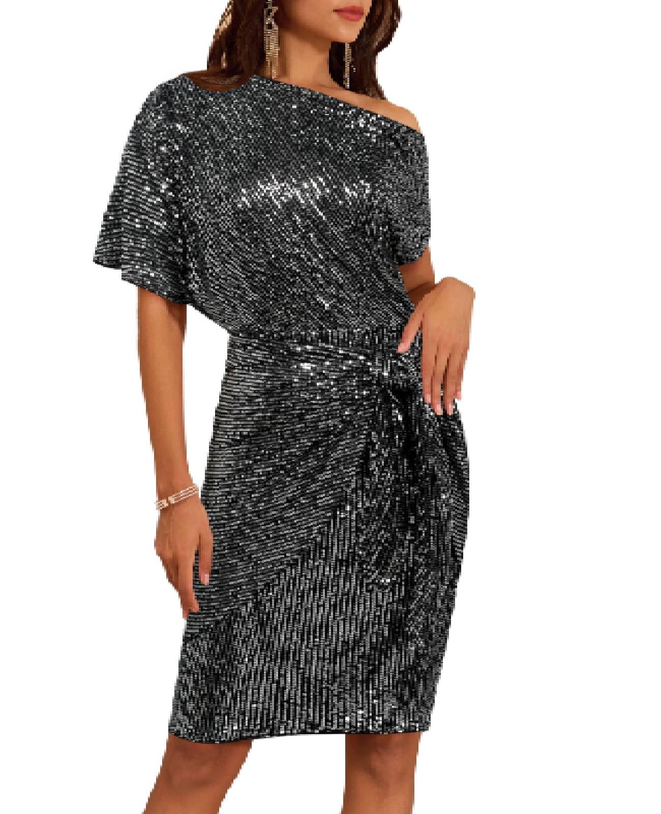 Damen schulterfreies Pailletten-Bodycon-Kleid (2 kaufen, kostenloser Versand)