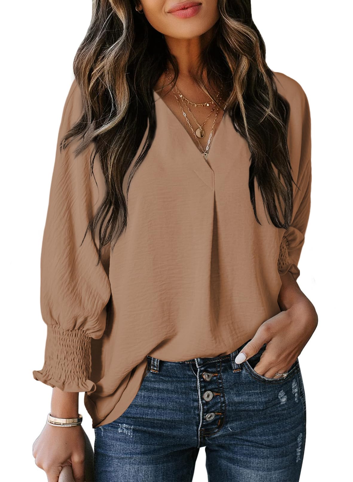 Damen Freizeit 3/4 Ärmel V-Ausschnitt Basic-Oberteile (2 kaufen, kostenloser Versand)