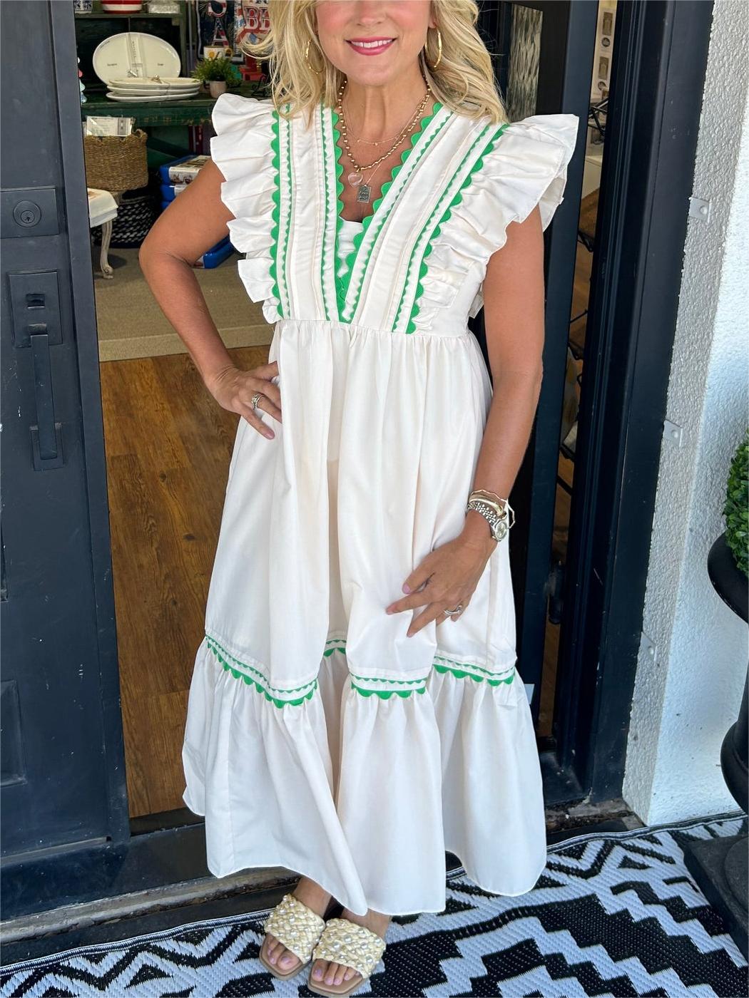 Robe longue à col en V et manches volantées pour femme (achetez-en 2, livraison gratuite)