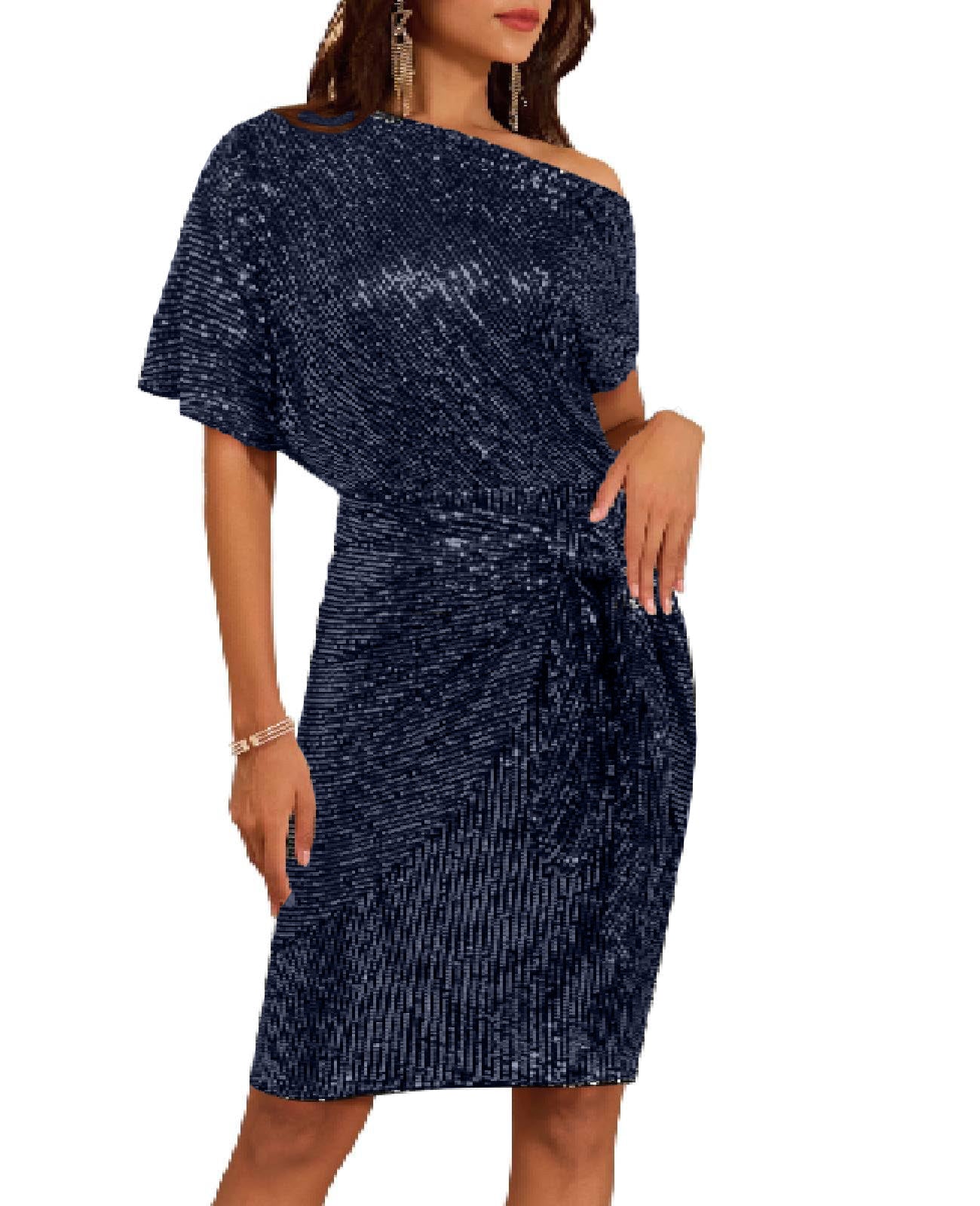 Damen schulterfreies Pailletten-Bodycon-Kleid (2 kaufen, kostenloser Versand)