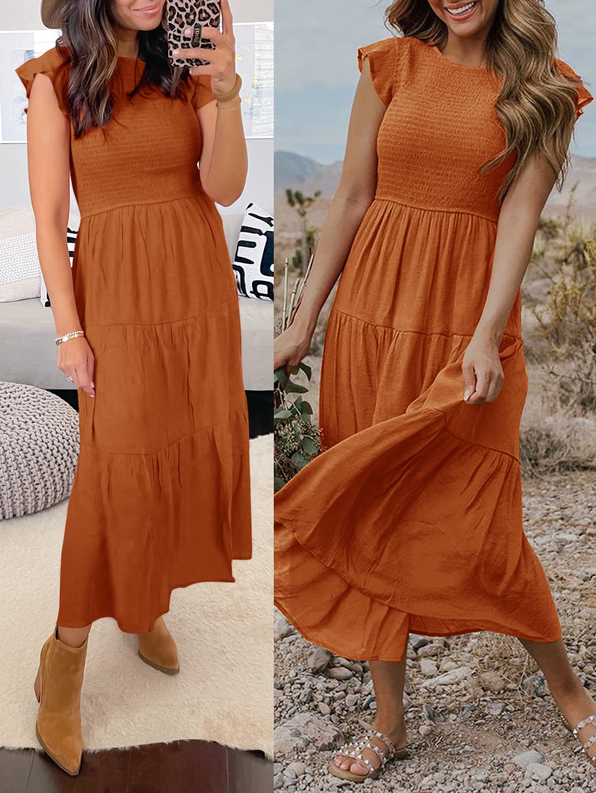 Robe midi décontractée d'été à manches courtes fluides pour femme