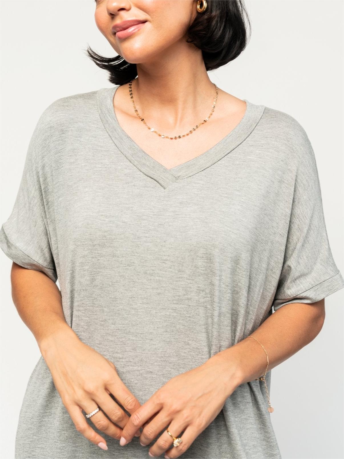 Robe T-shirt ample à col en V fendu pour femme (2 achetées = livraison gratuite)