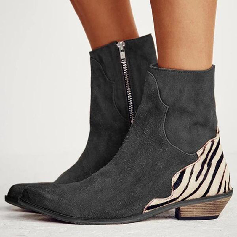 Damen Leder Mittelhoher Absatz Retro High Heels