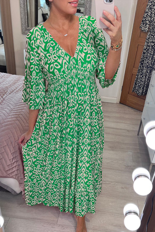 Nouvelle Robe Longue Bohème Imprimée Col V Décontractée (Achetez 2, Livraison Gratuite)