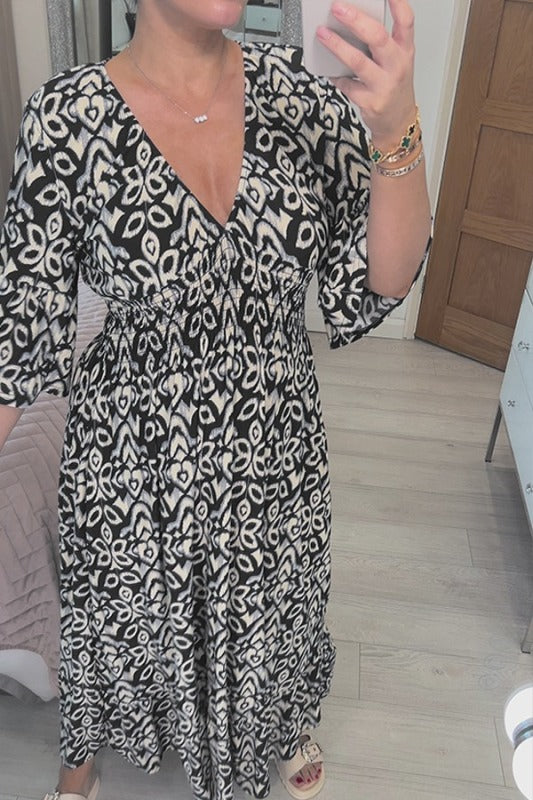 Nouvelle Robe Longue Bohème Imprimée Col V Décontractée (Achetez 2, Livraison Gratuite)