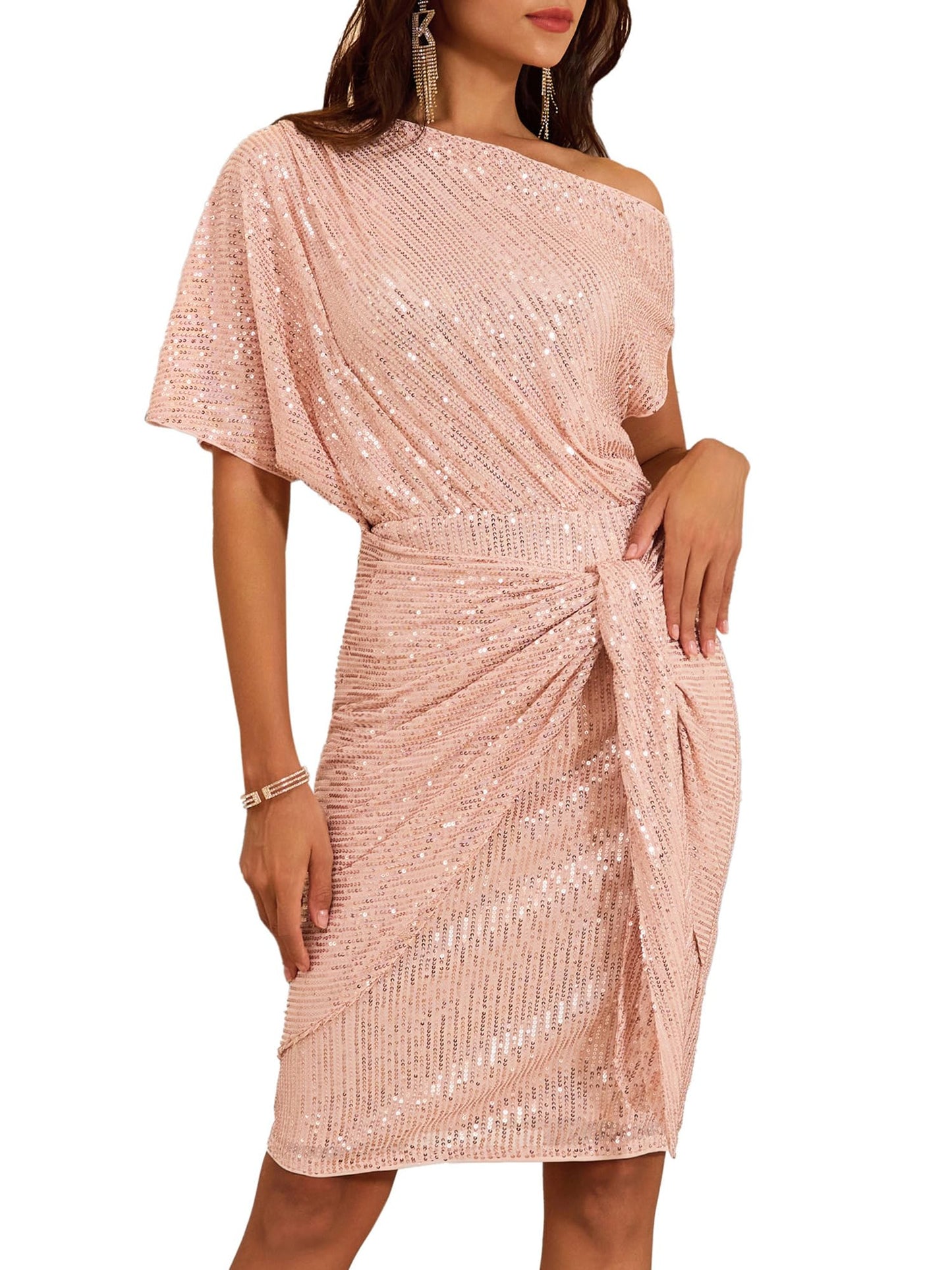 Damen schulterfreies Pailletten-Bodycon-Kleid (2 kaufen, kostenloser Versand)