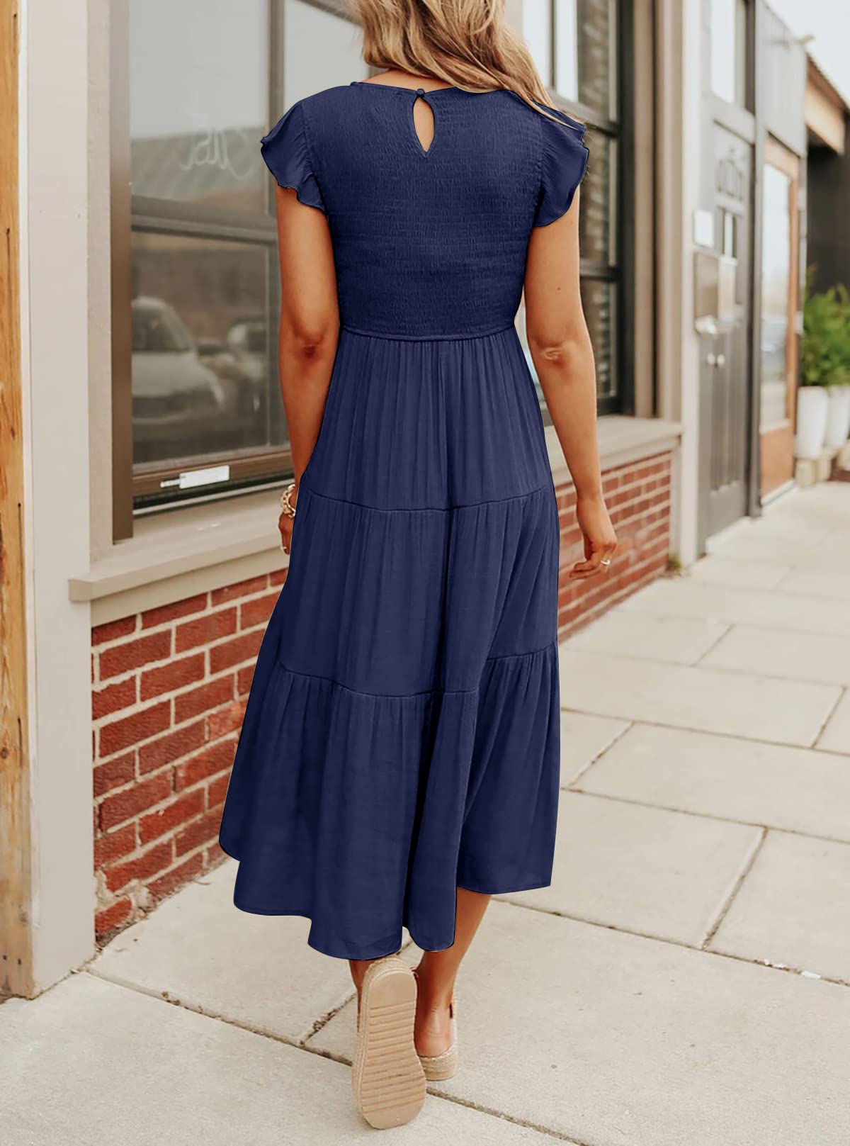 Robe midi décontractée d'été à manches courtes fluides pour femme