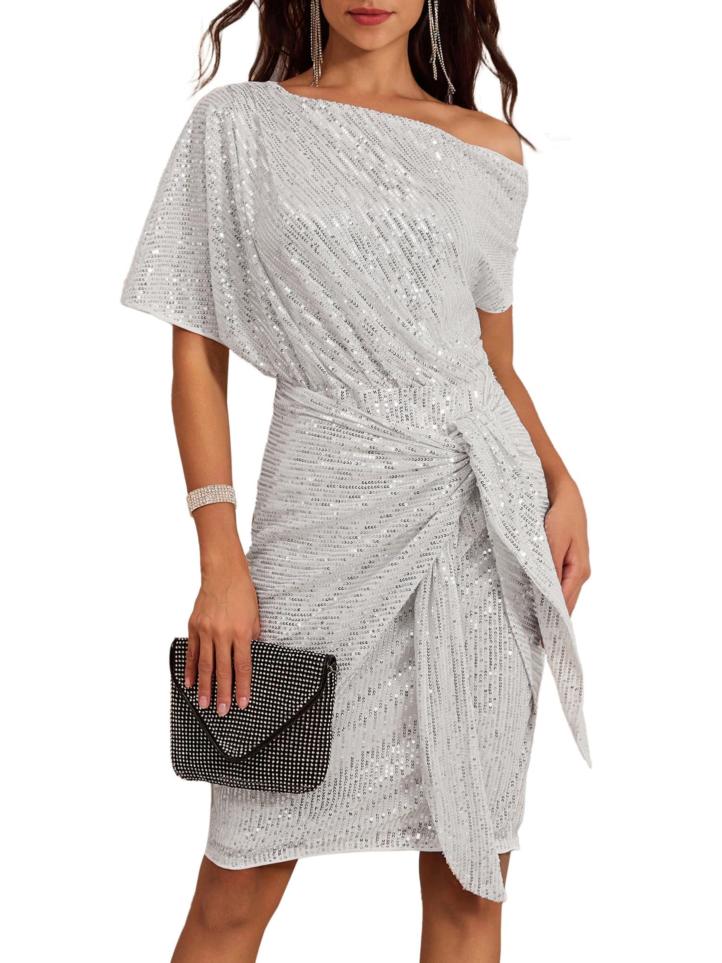 Damen schulterfreies Pailletten-Bodycon-Kleid (2 kaufen, kostenloser Versand)