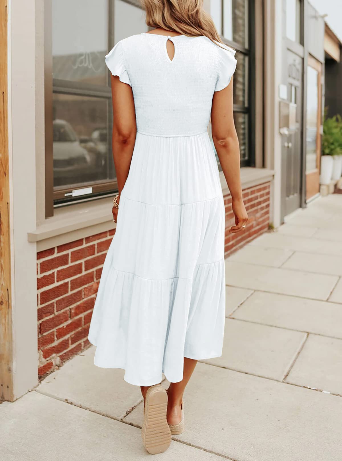 Robe midi décontractée d'été à manches courtes fluides pour femme