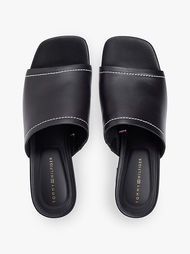Monogram Leather Block Heel Mules