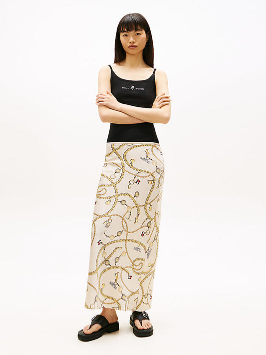 Chain Print Slim Maxi Skirt