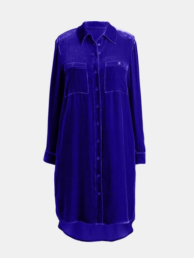 High-Low Hemd Langarm Knielanges Kleid