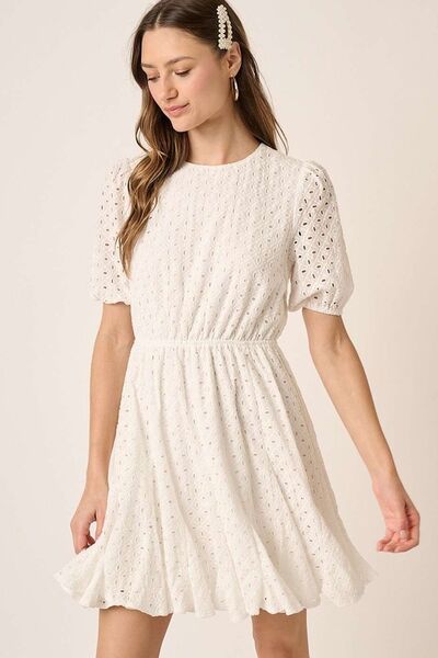 Mittoshop Ösen-Rundhals-Puffärmel-Minikleid