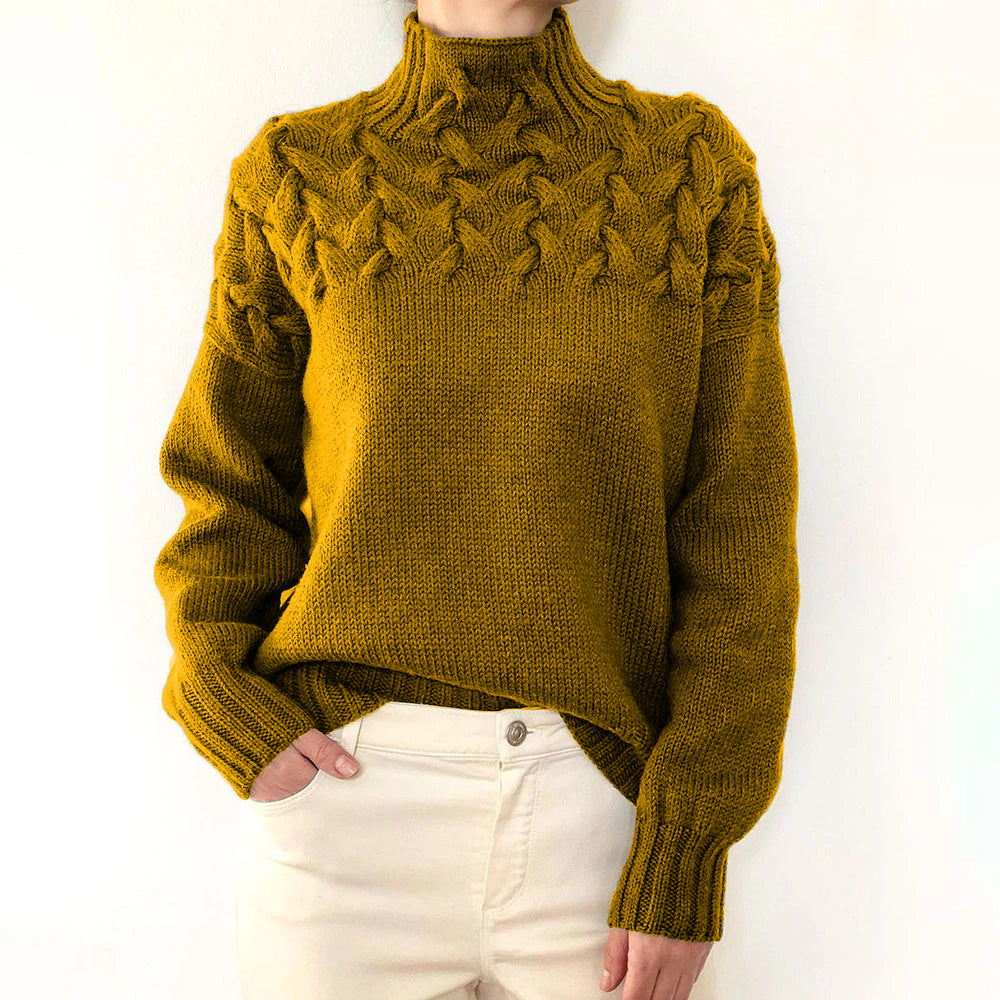 Pull Femme Col Roulé Tricot Torsadé Hiver