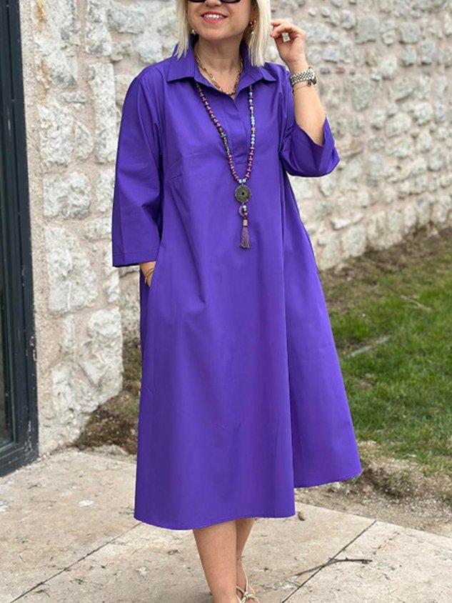 Legeres Maxikleid mit Hemdkragen